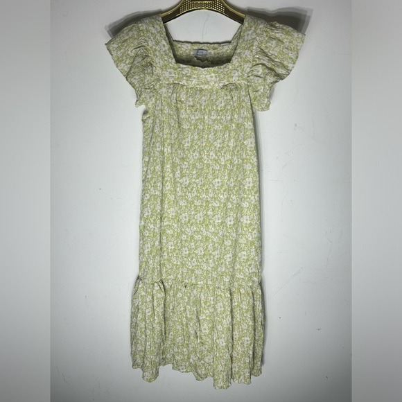 Rails Skylar Revolve Dress Green Posies Cotton Gauze Midi Ruffle Linen size XS - Picture 3 of 9